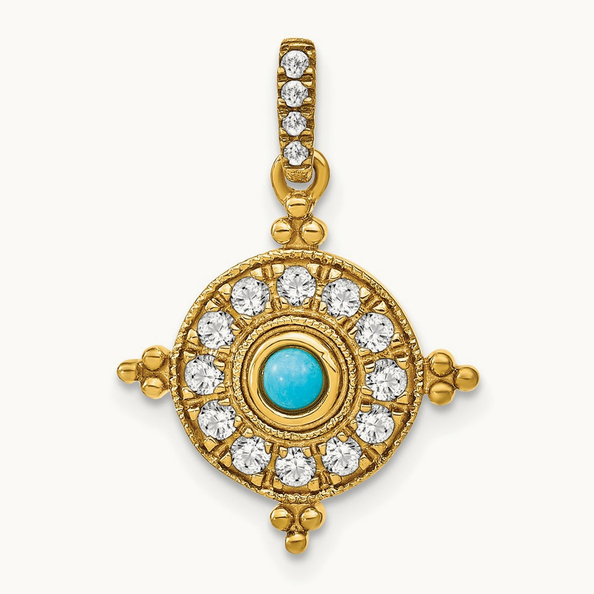 Turquoise and Topaz Pendant — 14K Yellow Gold