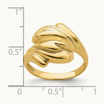 Polished Beaded Swirl Crossover Ring, 14K