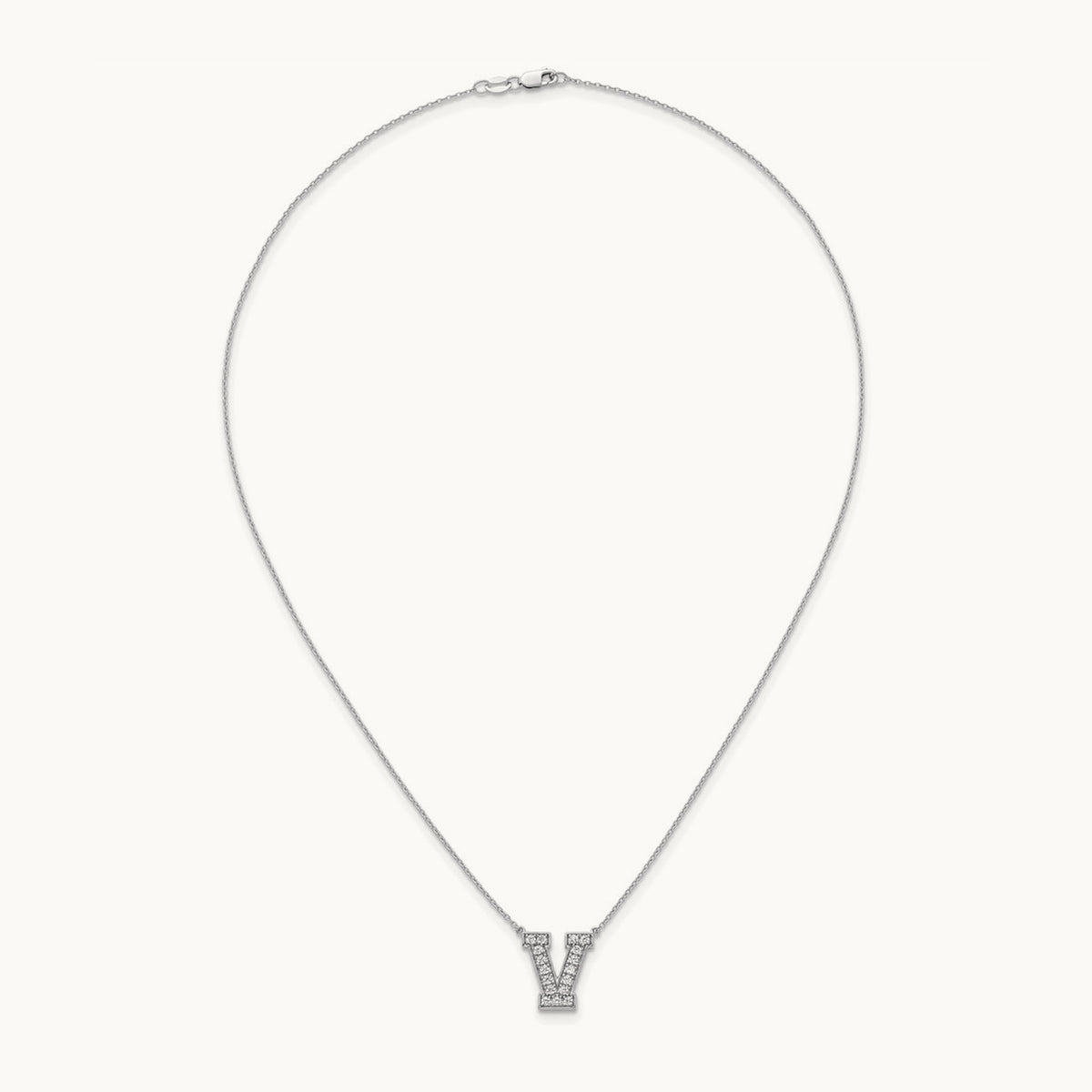 Initial Necklace — 14K White Gold, V, 3/8 ct