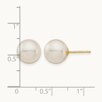 9- White Round Saltwater Akoya Cultured Pearl Stud Post Earrings, 10mm, 14K