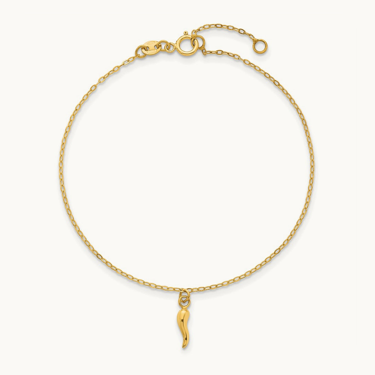 Polished Italian Horn Dangles w/.75in Ext Bracelet, 14K