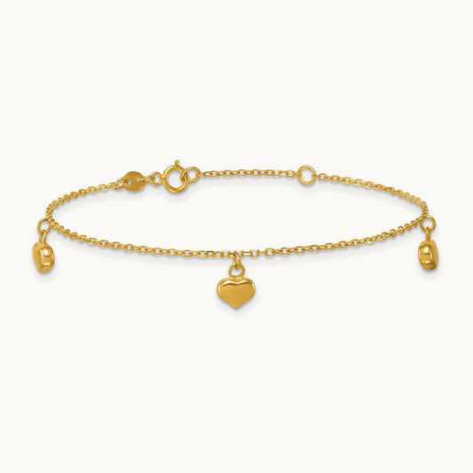 Polished 3D Heart w/.75in Ext Bracelet, 14K