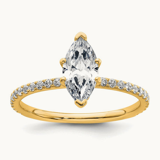 Marquise with Flair Engagement Ring, 1.25-4.50 ct tw Lab-Grown Diamond — 1 3/8 ct, 14K Yellow Gold