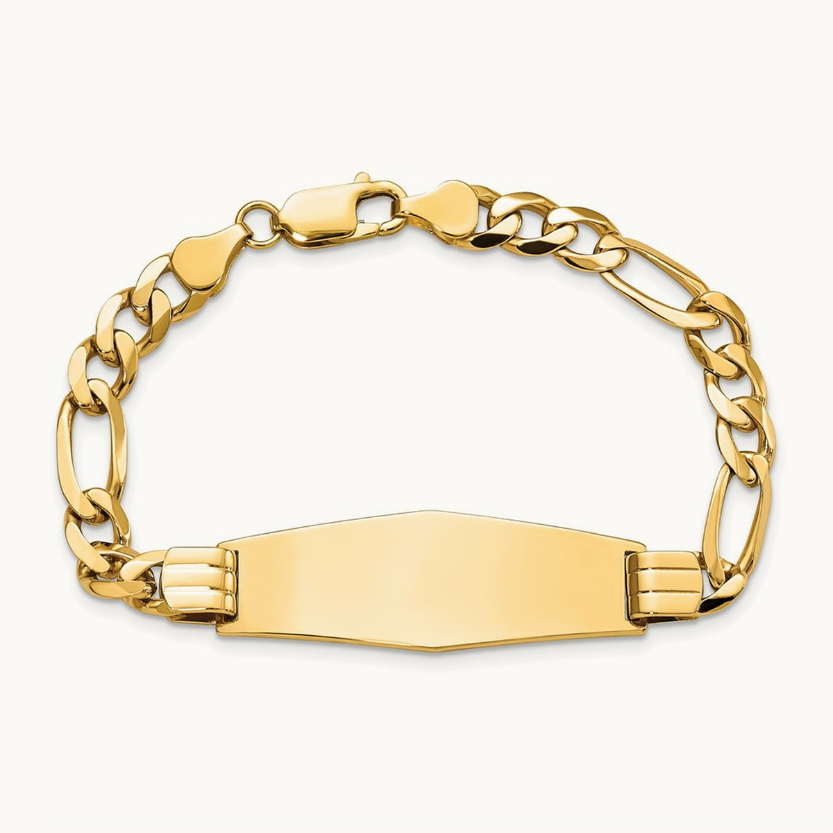 Flat Figaro Link Soft Diamond Shape ID Bracelet, 14K