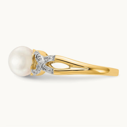 Diamond and FW Cultured Pearl Ring, 14K