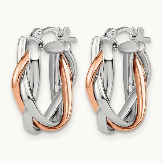 w/ White RH / Rose GP Braided Hoop Earrings, 10K — Leslie's