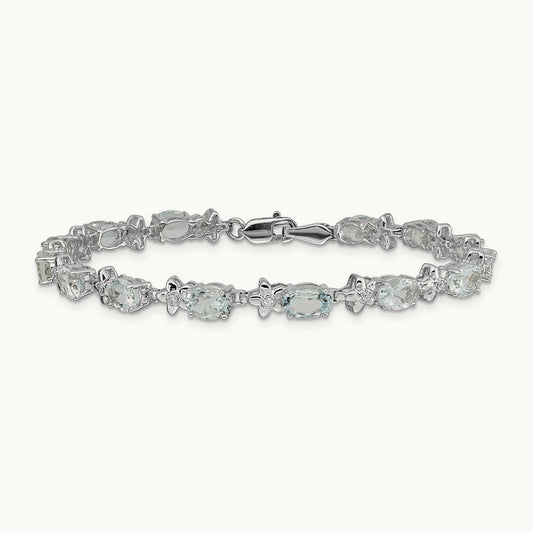 Floral Diamond and Aquamarine Bracelet, 14K White Gold