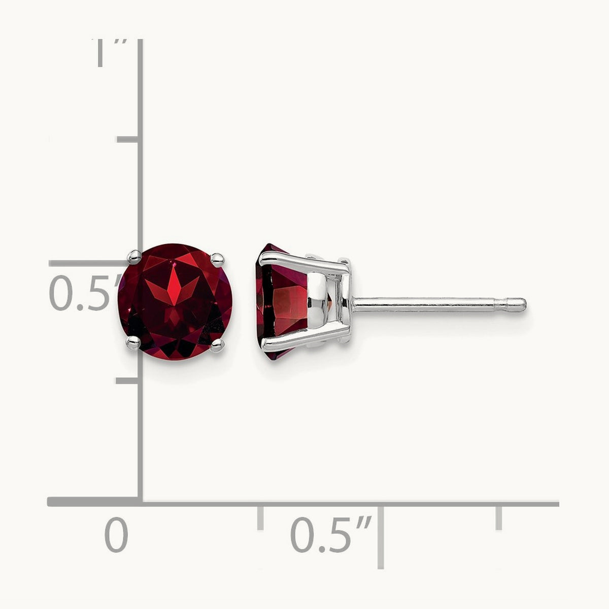 Garnet Earrings, 6mm, 14K White Gold