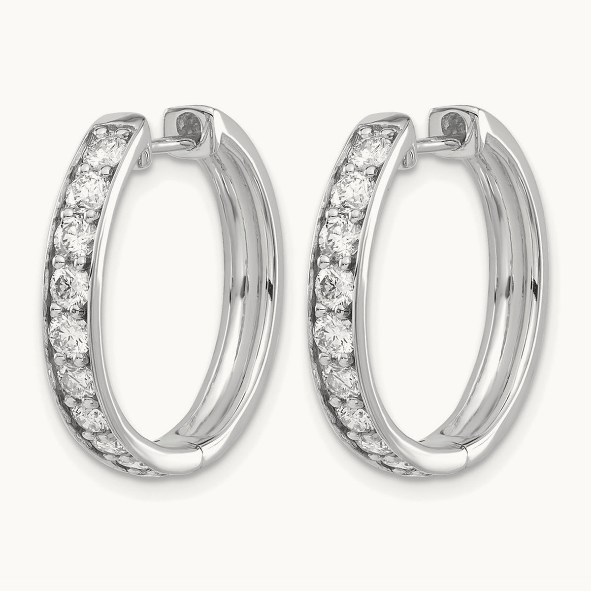 Diamond Hinged Hoop Earrings — 14K White Gold, 1.26 ct