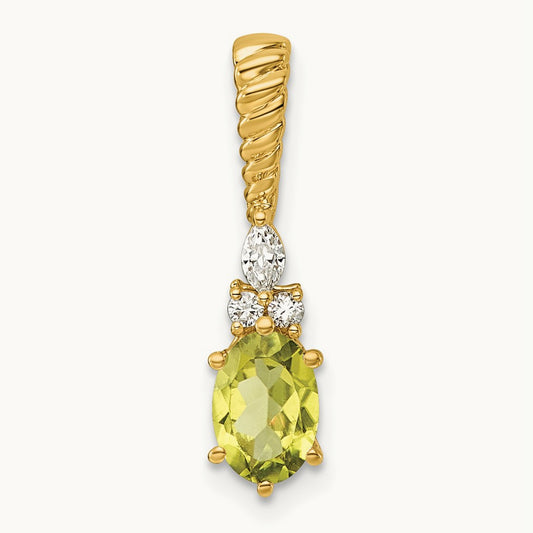 Polished Diamond and Peridot Twisted Chain Slide, 14K