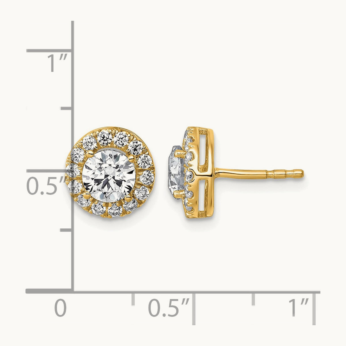Round Halo Post Earrings, 0.50-7.50 ct tw Lab-Grown Diamond — 1 7/8 ct, 14K Yellow Gold