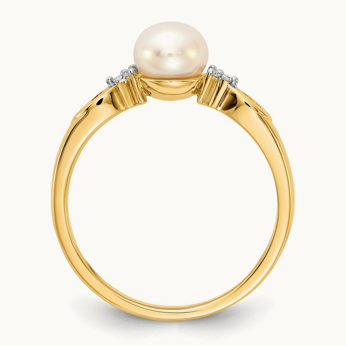 Freshwater Cultured Pearl and Diamond Ring — 14K Yellow Gold, 0.03 ct, 7