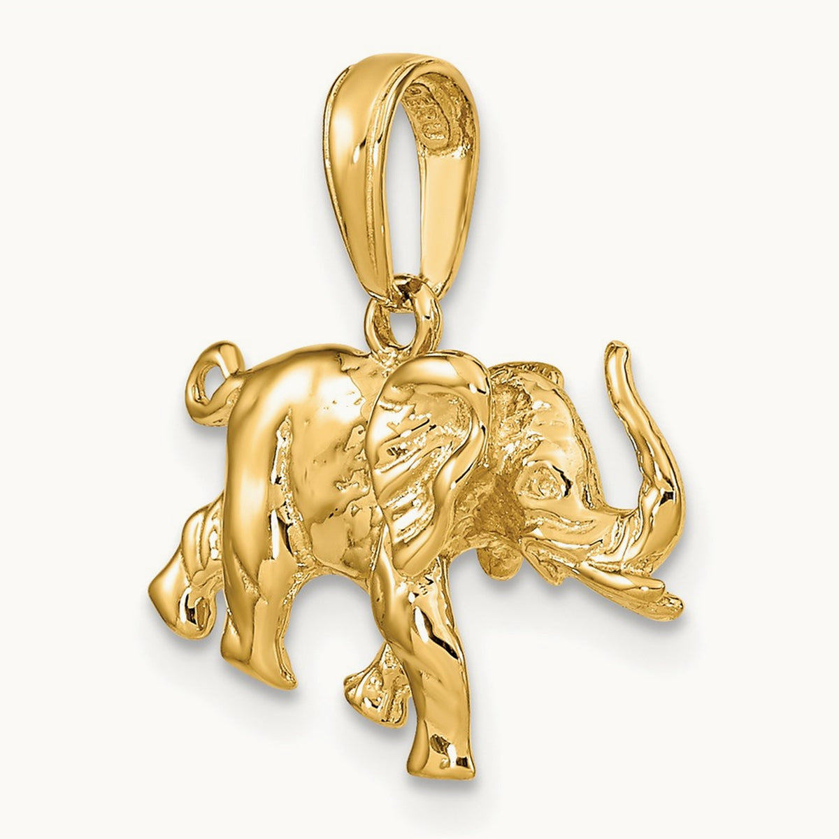 Polished 3-D Elephant Pendant — 14K Yellow Gold