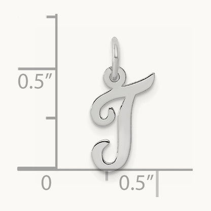 Small Script Letter T Initial Charm, 14K White Gold