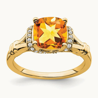 Citrine and Diamond Ring — 14K Yellow Gold, 7