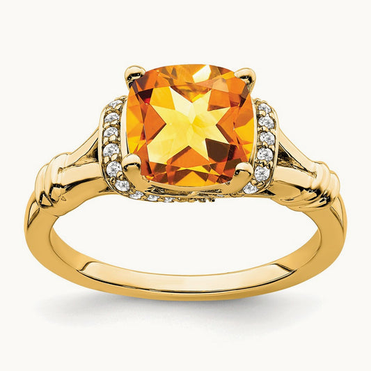 Citrine and Diamond Ring — 14K Yellow Gold, 7