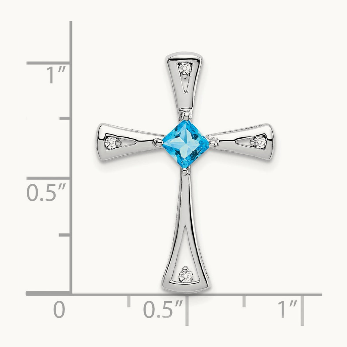 Blue Topaz and Diamond Cross Chain Slide — 14K White Gold