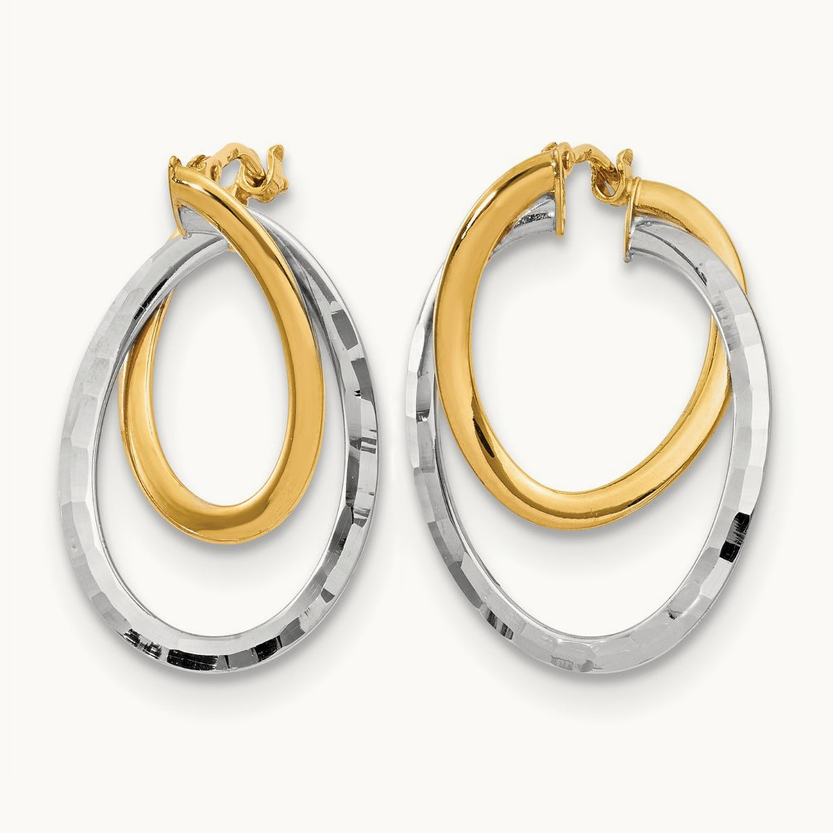 Polished Fancy Hoop Earrings, 14K with White Rhodium — Leslie's