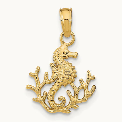 Textured Mini Seahorse and Coral Charm, 14K