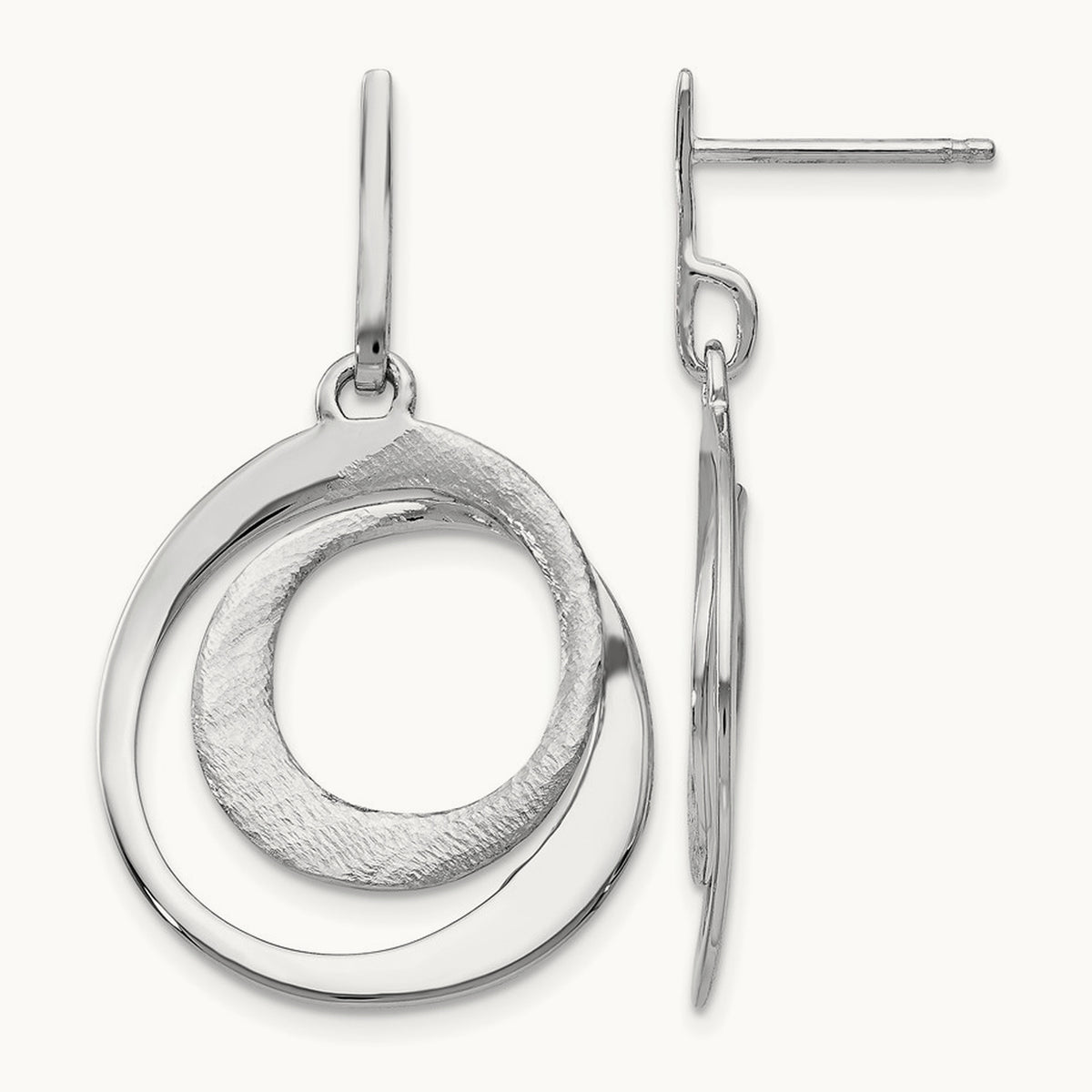 Rhodium-plated Radiant Essence Textured Post Dangle Earrings — 34mm