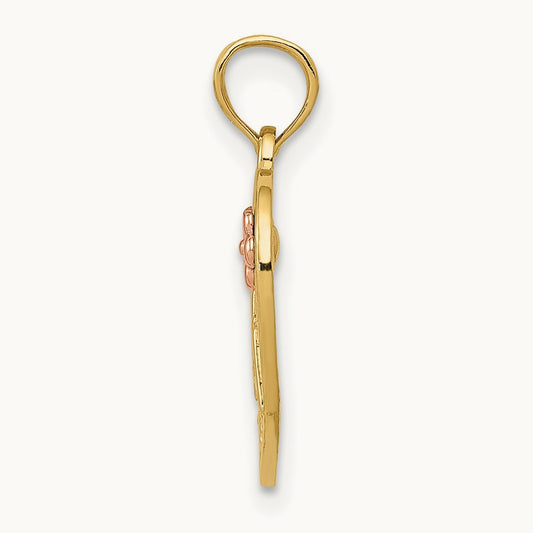 Polished NANA w/Flower on Heart Pendant, 14K Two-tone