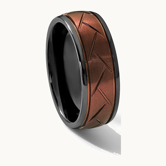 Ceramic Black Polished with Red IP-plated Scratch Finish Grooved Center 8mm