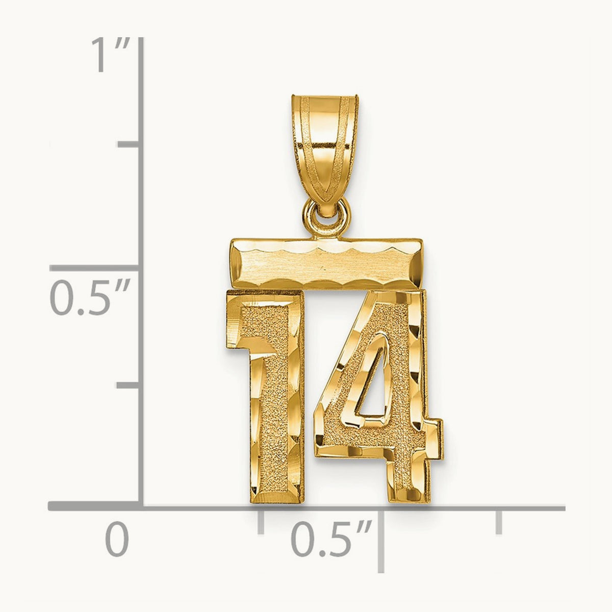 Small Brushed Diamond-cut Number 14 Charm — 14K Yellow Gold