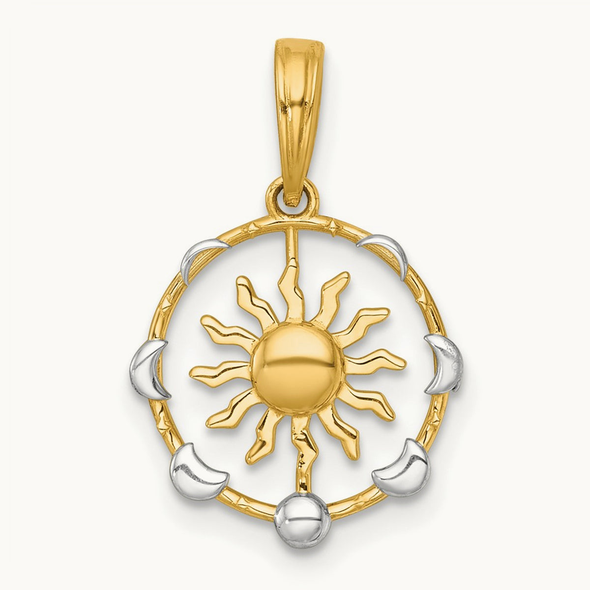 Polished Sun With Moon Cycle Charm, 14K with White Rhodium