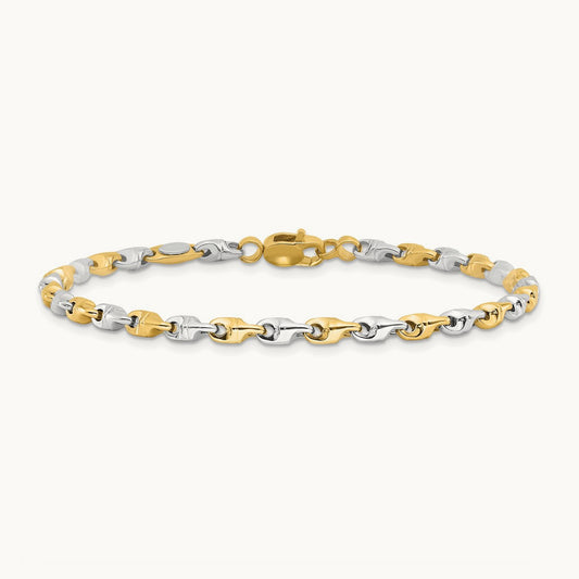 Polished Fancy Link Bracelet, 14K Two-tone