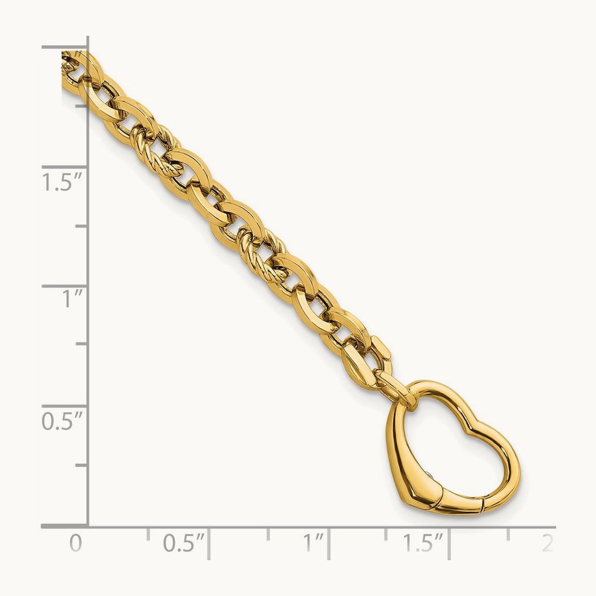 Polished & Twisted Link Heart Clasp 7.5 in Bracelet, 14K