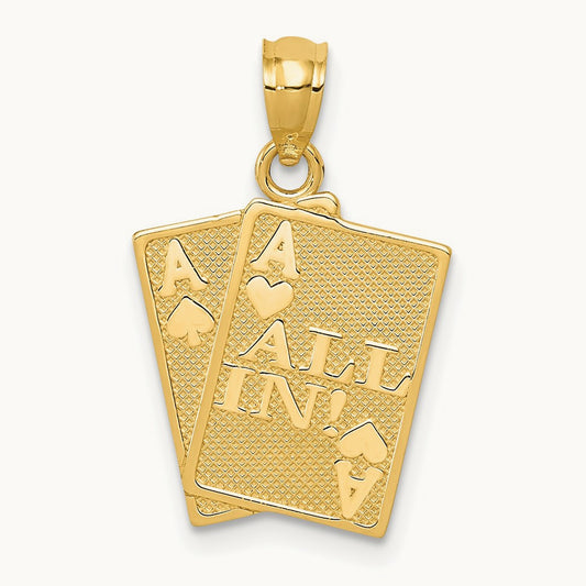 Ace of Hearts and Ace of Spades ALL IN! Cards Pendant, 14K