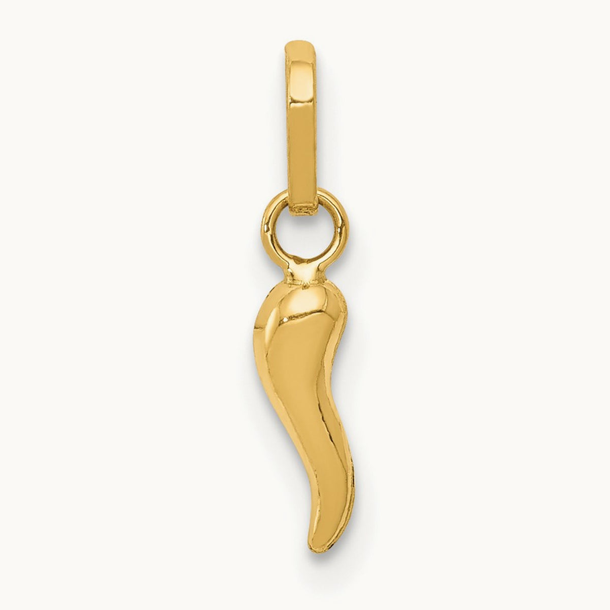 3D Italian Horn Charm — 14K Yellow Gold, 12mm