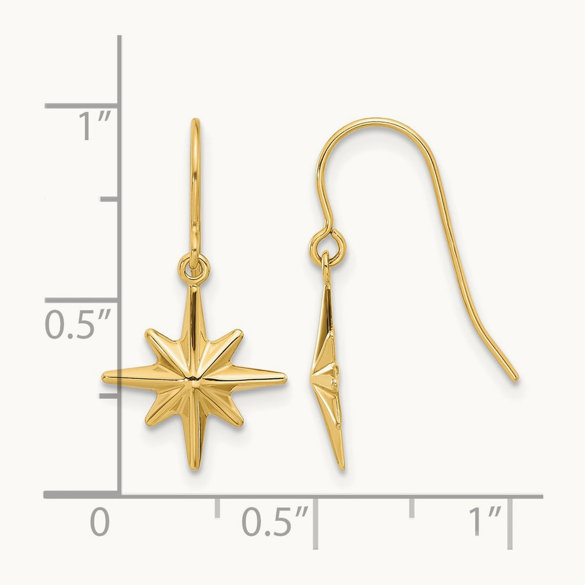 Dangle Star Earrings, 14K