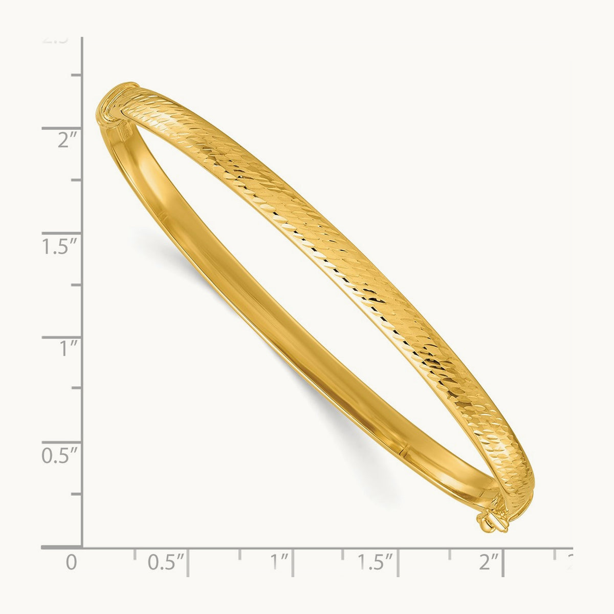 Polished and Diamond-cut Hinged Bangle, 14K