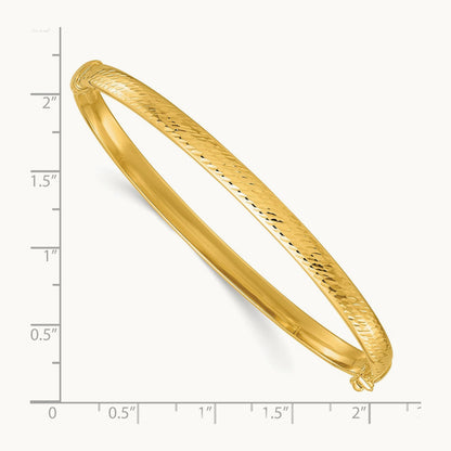 Polished and Diamond-cut Hinged Bangle, 14K