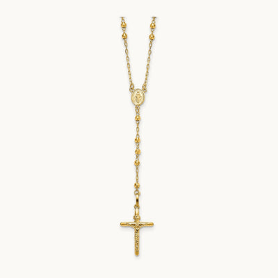 Mirror Beaded Semi-solid Rosary Necklace, 3mm, 14K