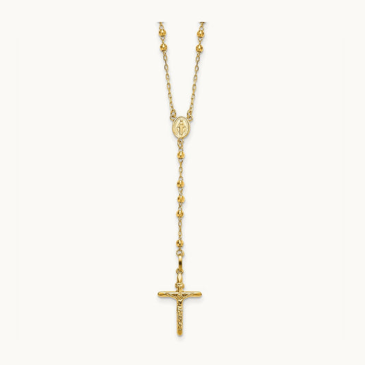 Mirror Beaded Semi-solid Rosary Necklace, 3mm, 14K