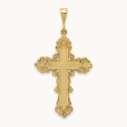 Fleur De Lis Cross Pendant, 14K