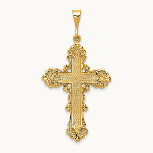 Fleur De Lis Cross Pendant, 14K