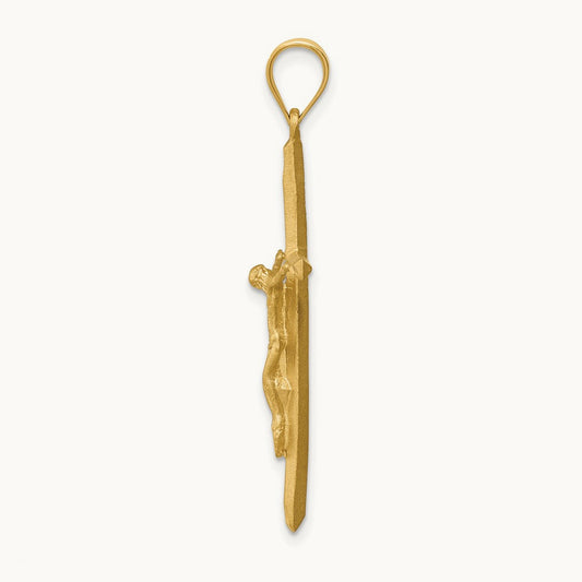 Brushed & Diamond-cut Crucifix Cross Pendant, 14K