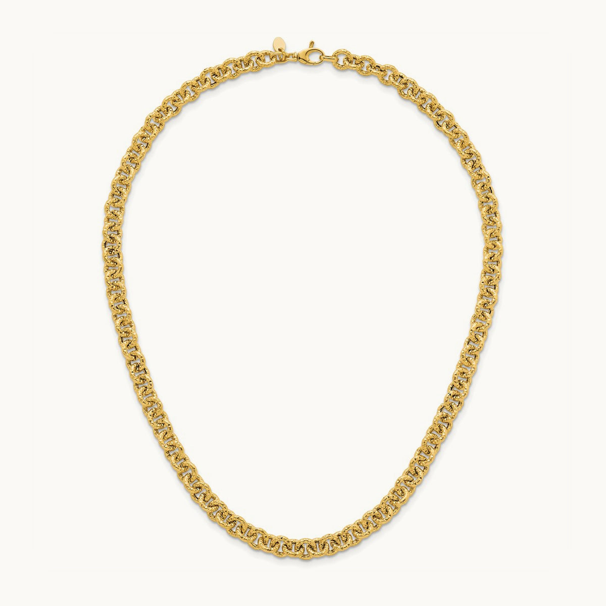Polished and Textured Fancy Link 18in Necklace, 14K