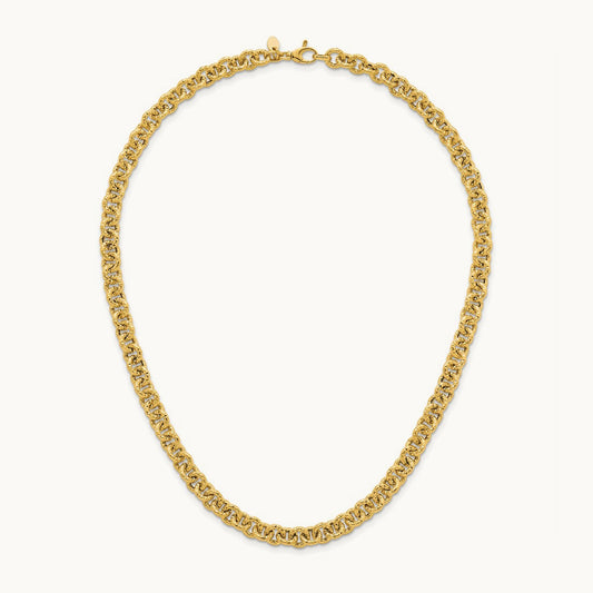 Polished and Textured Fancy Link 18in Necklace, 14K