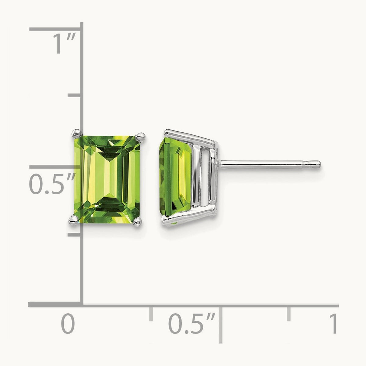 8x6mm Emerald Cut Peridot Earrings, 14K White Gold