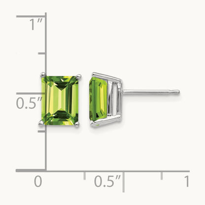 8x6mm Emerald Cut Peridot Earrings, 14K White Gold