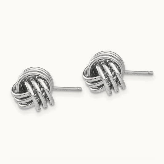 Ridged Love Knot Post Earrings, 14K White Gold