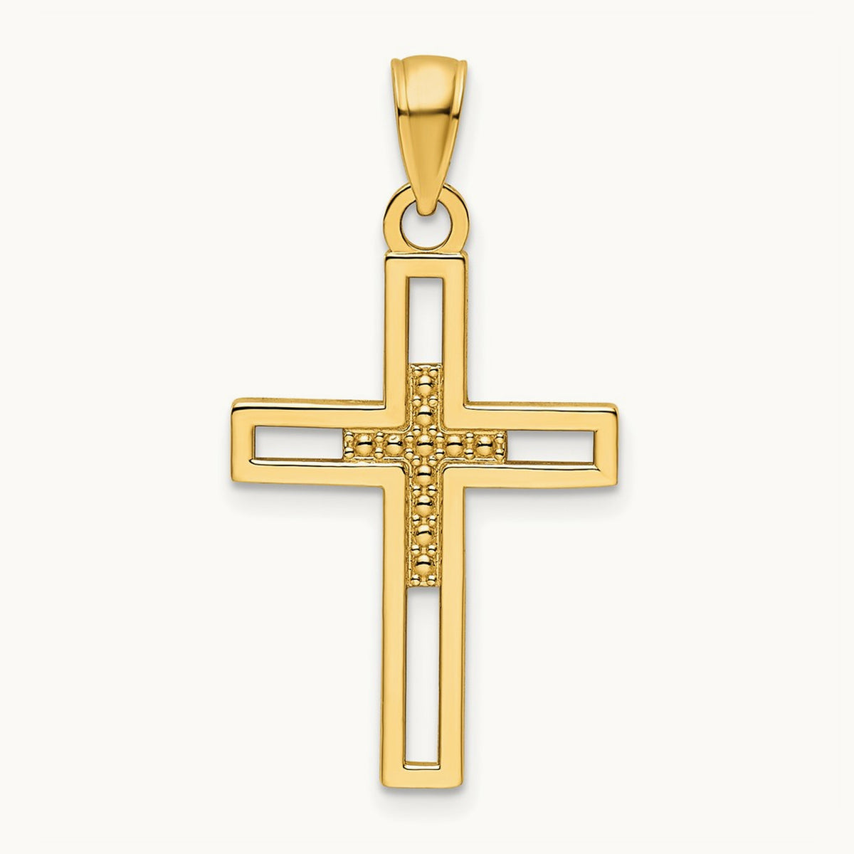 Polished Beaded Cross Pendant, 14K