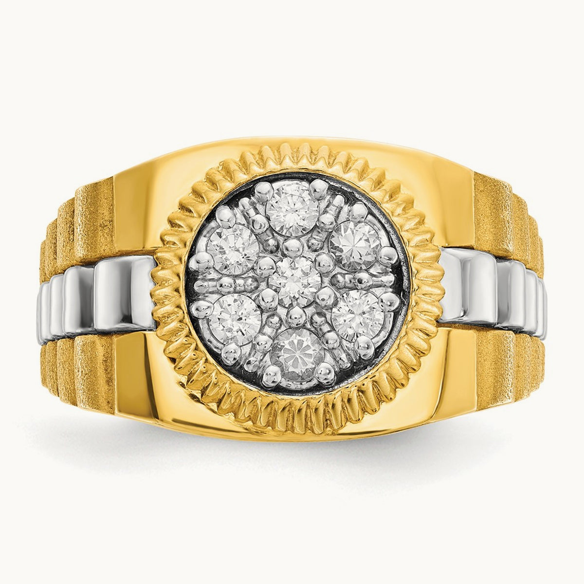 IBGoodman Men's Polished Satin Textured Dia Cluster Ring, 14K Two-tone