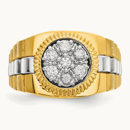IBGoodman Men's Polished Satin Textured Dia Cluster Ring, 14K Two-tone