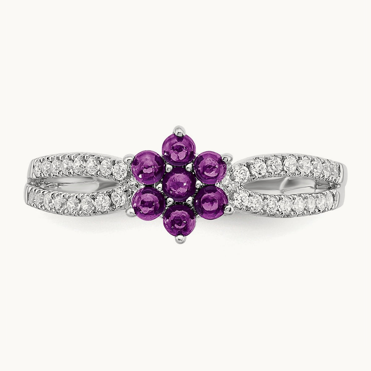 Amethyst and Diamond Floral Ring, 14K White Gold