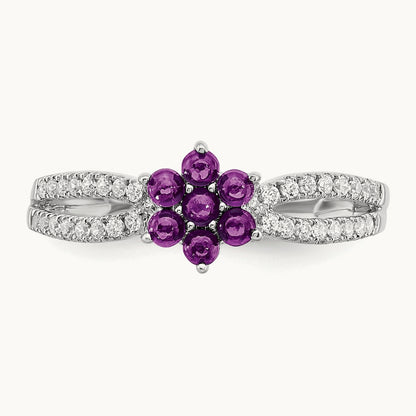 Amethyst and Diamond Floral Ring, 14K White Gold